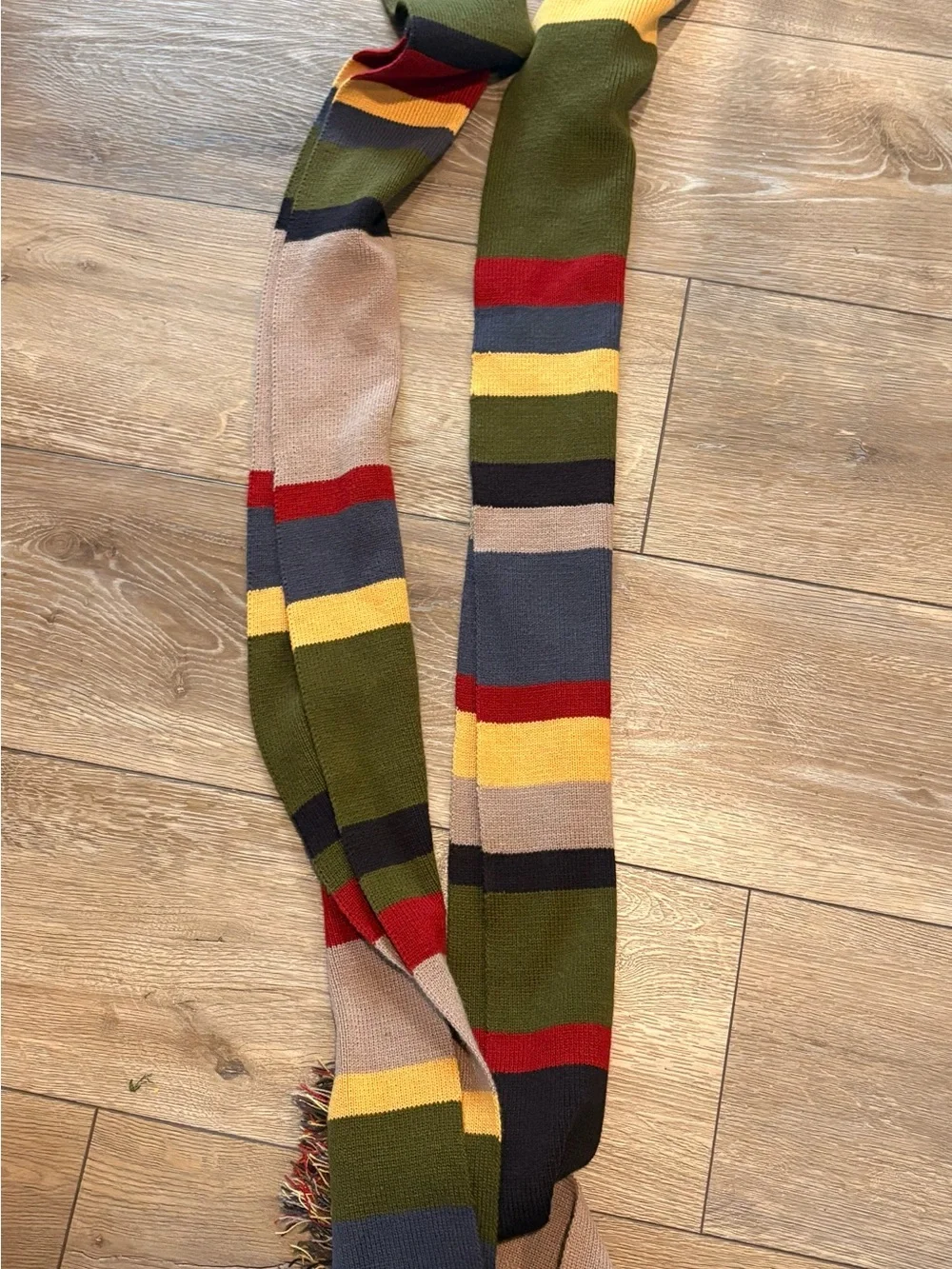 Striped Knit Men's Scarf in Olive, Red & Yellow